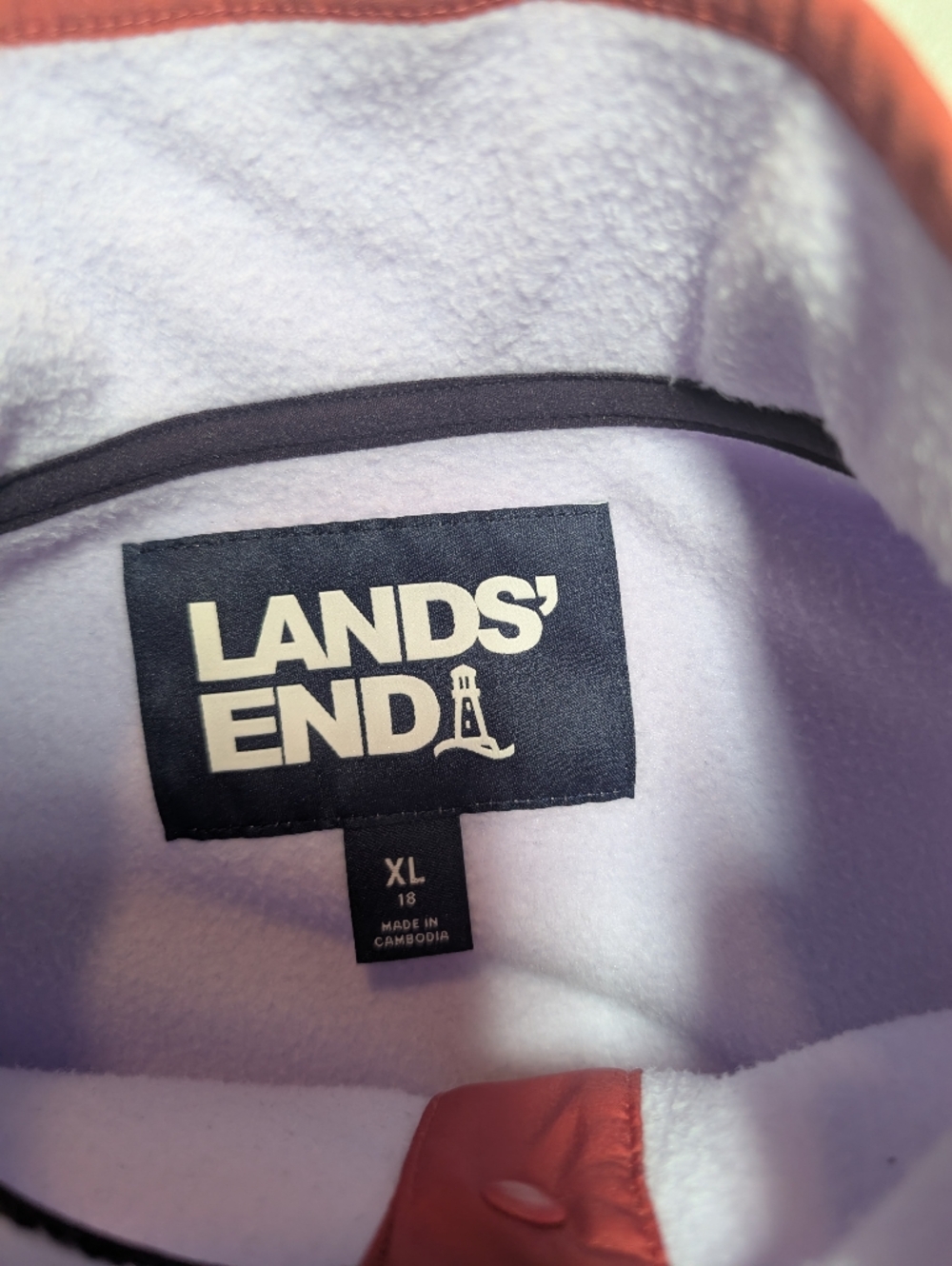 Lands' End Two-Tone Fleece Pullover - Lavender with Coral Trim XL - Picture 6 of 8